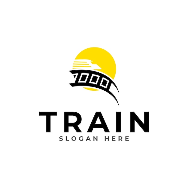 Simple vintage old locomotive train logo design template illustration