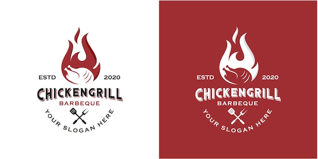 Simple vintage roasted chicken logo design inspiration template