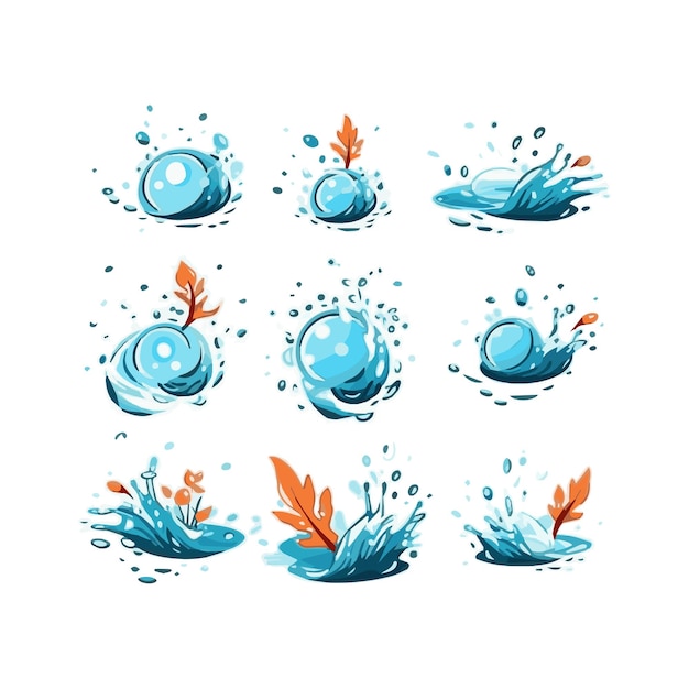 Vector simple water splash illustration design elements isolated white background