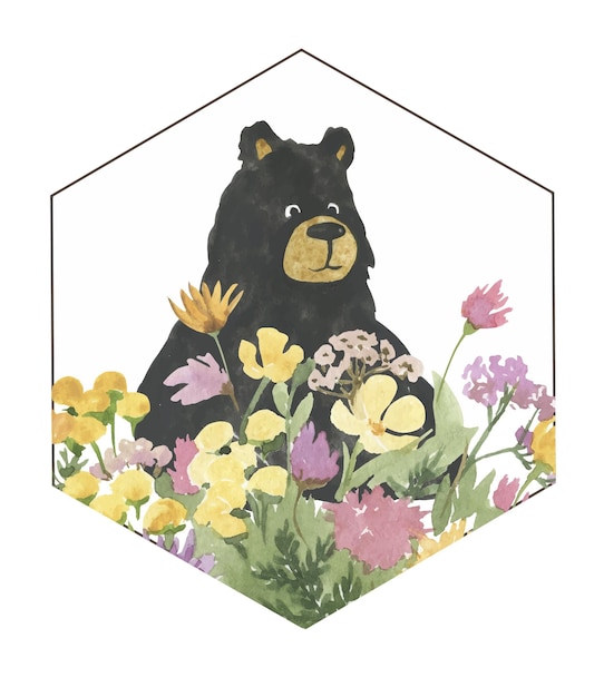 Simple watercolor bear drawing for honey label logo