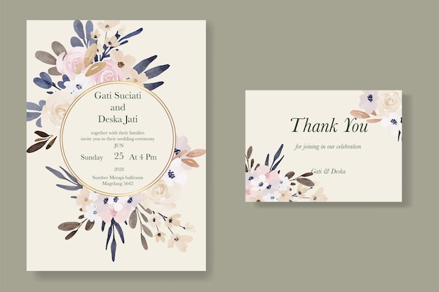 Simple watercolor flower wedding invitation