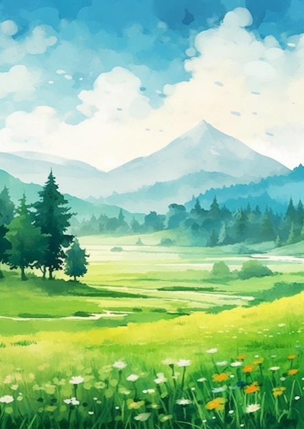 simple watercolor landscape background