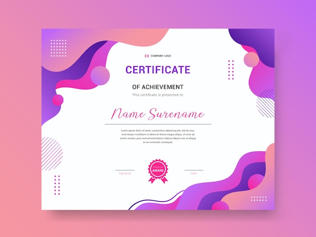 Simple wave and modern certificate design template