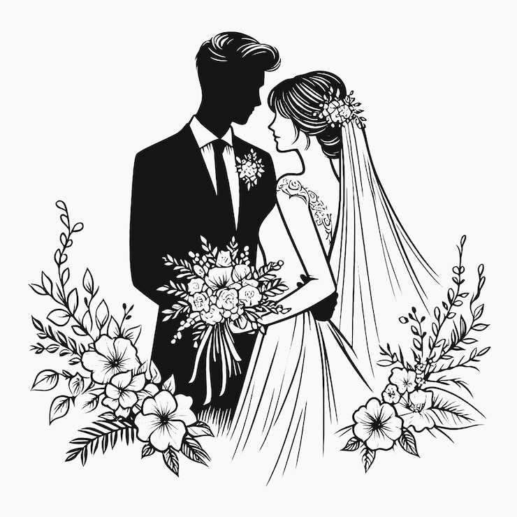 Vector simple wedding couple vector silhouette isolated white background