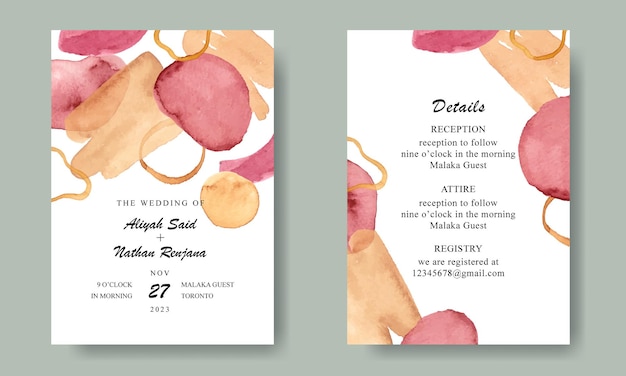 Simple wedding invitation card template watercolor abstracts shape