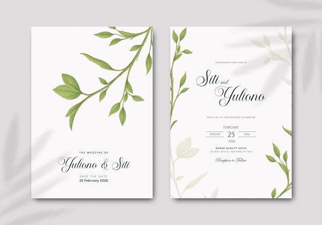 simple wedding invitation template with flower illustration vector