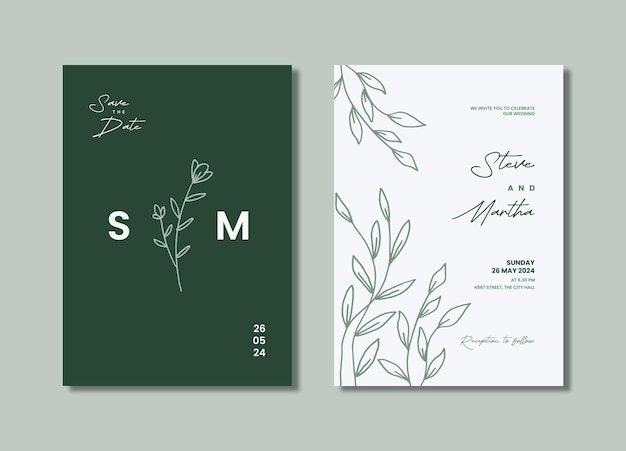 Vector simple wedding invitation with hand drawn floral decoration