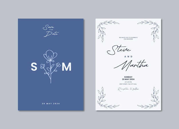 Vector simple wedding invitation with hand drawn floral decoration