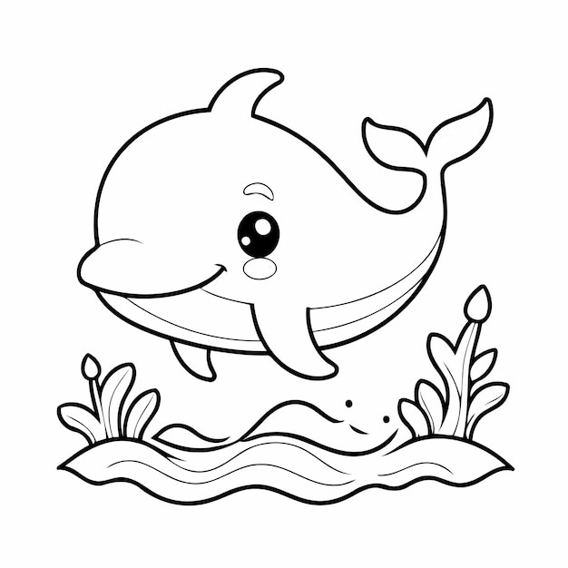 Vector simple whale for kids coloring books