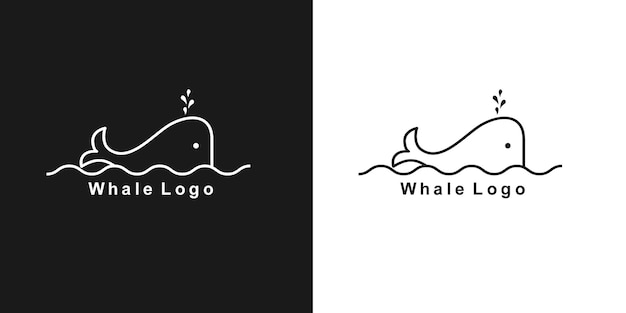 Simple whale logo template design in linear style. Vector illustration.