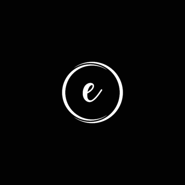 Vector simple white letter e logo with ring and black background