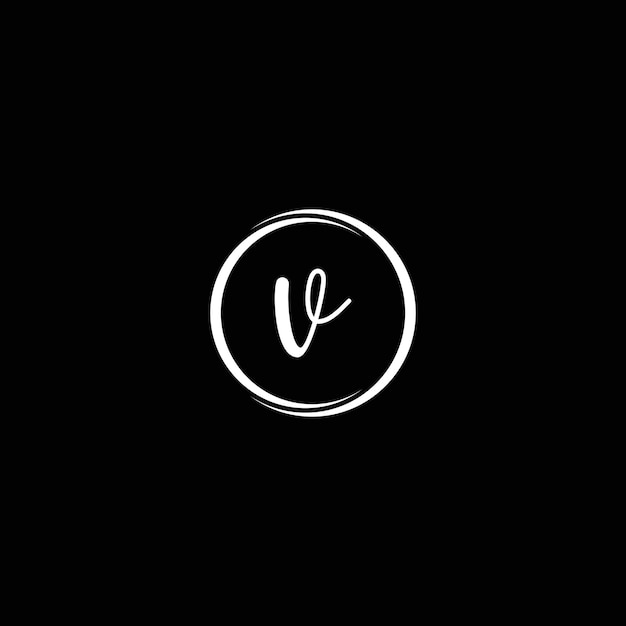벡터 반지와 검은색 배경이 있는 간단한 흰색 문자 v 로고