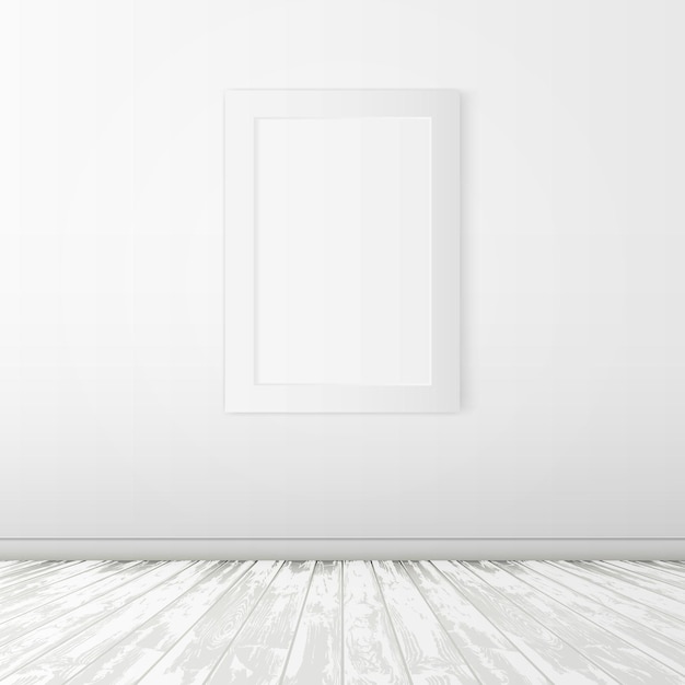 Vector simple white room with wood floor and frame on wall