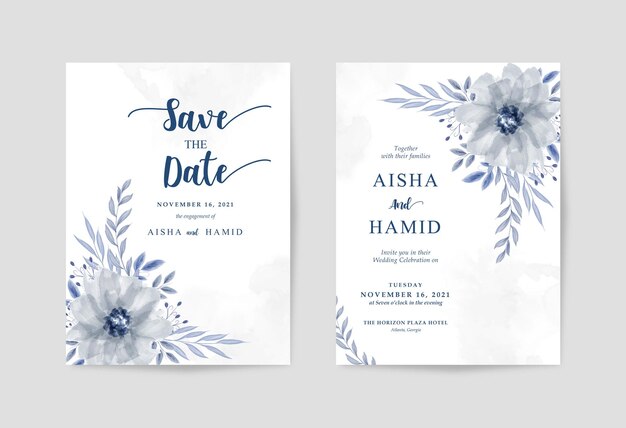 Simple white wedding invitation template with beautiful floral watercolor
