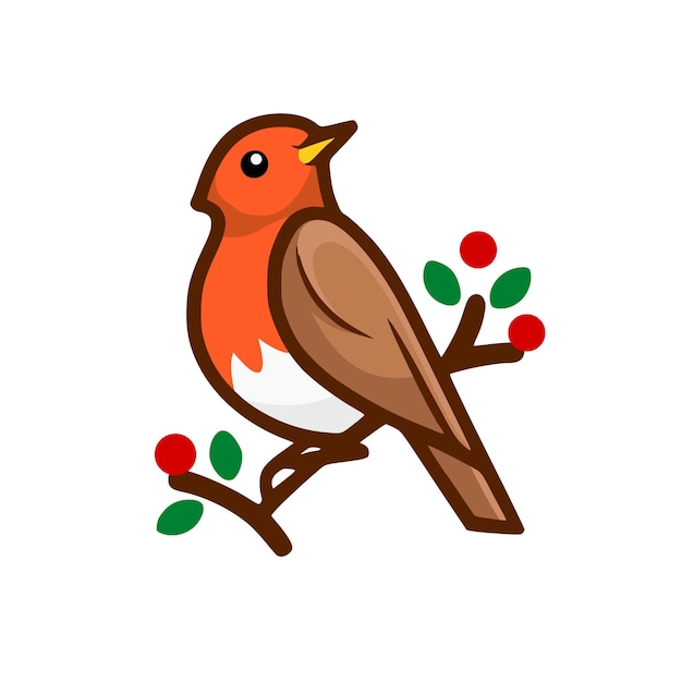 Simple Winterbery Bird Illustration