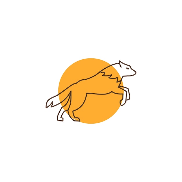 円の背景にシンプルなオオカミのロゴ