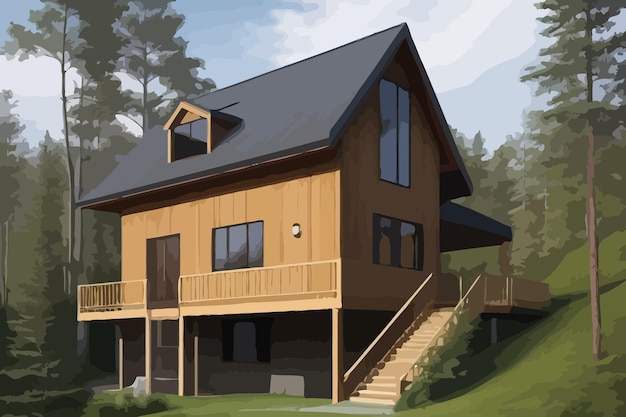 Vector a simple wooden house built illustration