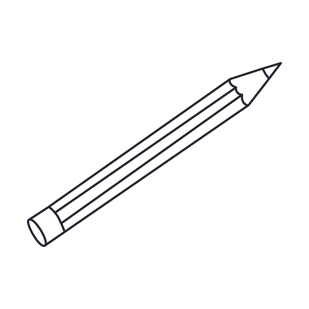 A simple wooden pencil with an eraser Stationary office supply Outline doodle Black and white vector illustration isolated on white background