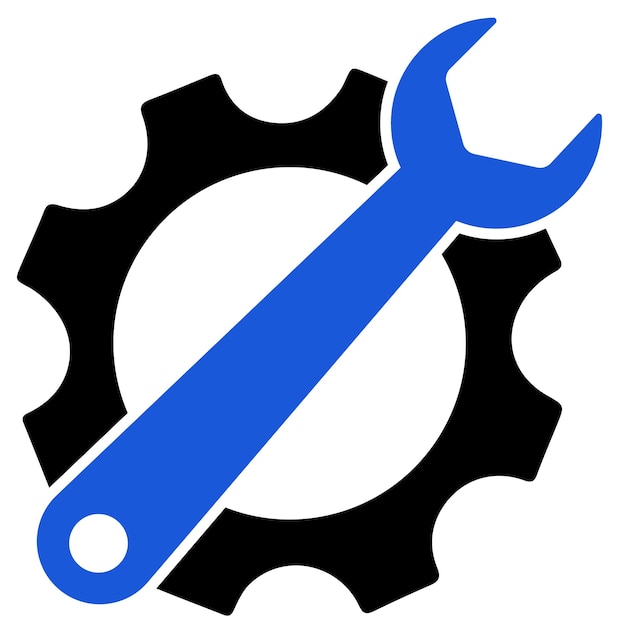 Simple wrench and gear icon with shadow and white background