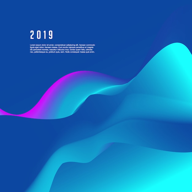 あなたの新年2019年ポスターテンプレートのシンプルブルー流体デザイン