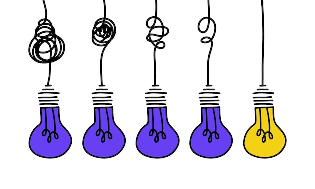 Simplification concept art with light bulb idea Simple and creative think or search creative idea