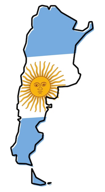 Simplified map of argentina outline, with slightly bent flag under it.