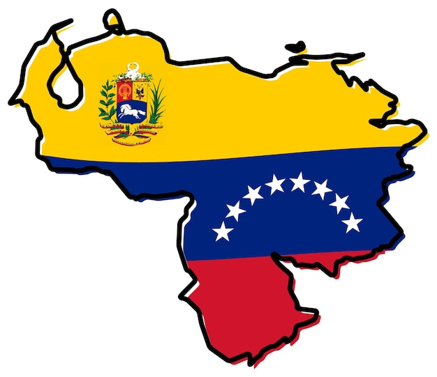 Simplified map - bolivarian republic of venezuela outline, with slightly bent flag under it.