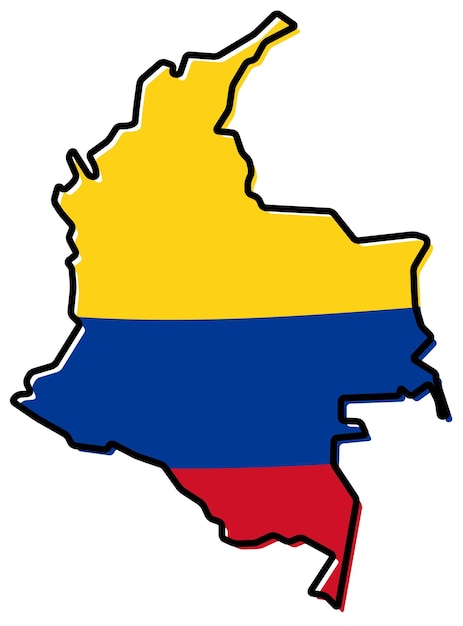 Simplified map of Colombia outline, with slightly bent flag under it.