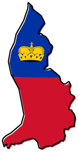 Simplified map of Liechtenstein outline, with slightly bent flag under it.