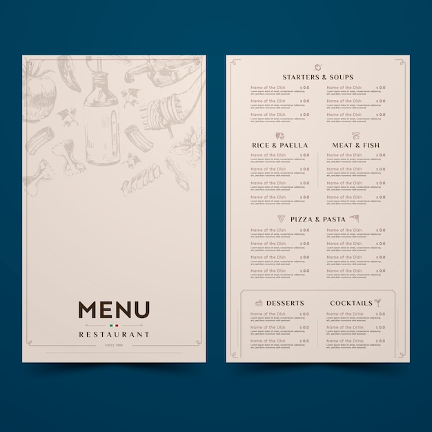 Vettore design semplicistico per il menu del ristorante