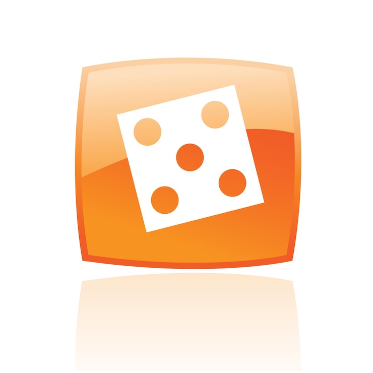 Vector simplistic dice image on a glossy orange square