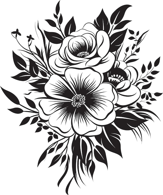 Simplificato fascino floreale logo nero design bouquet senza tempo simbolo monocromatico