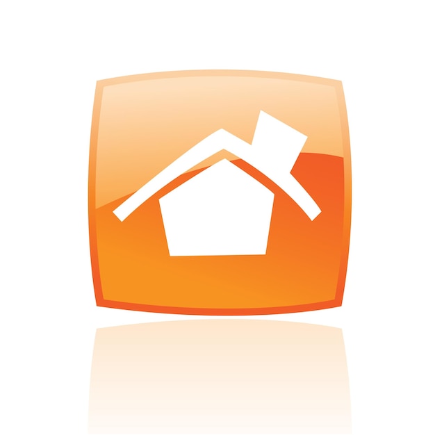 Vector simplistic home symbol on a glossy orange square with reflection