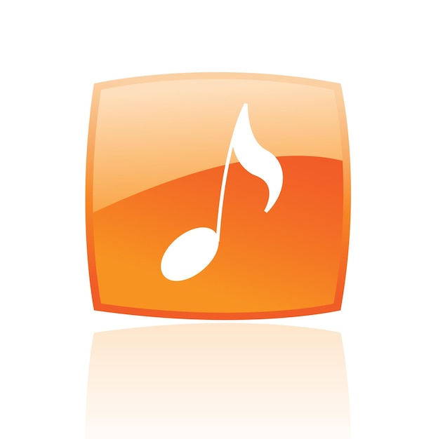 Упрощенный символ музыкальной ноты на глянцевом оранжевом квадрате