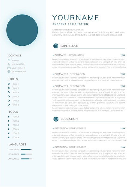 Vector simplistic resume template with clean design