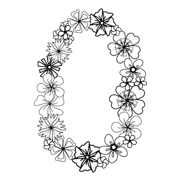 Semplicemente numero di fiore con testa di fiore isolato elementi disegnati a mano per invito di design e pagina da colorare doodle nero e bianco elemento floreale per l'istruzione dei bambini