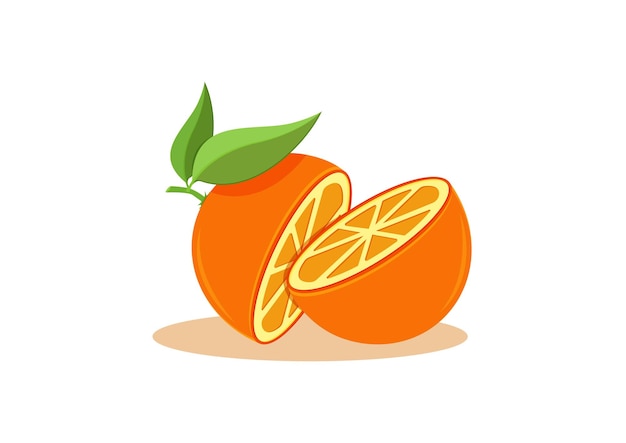 Sinaasappel in tweeën gesneden op witte achtergrond vectorillustratie