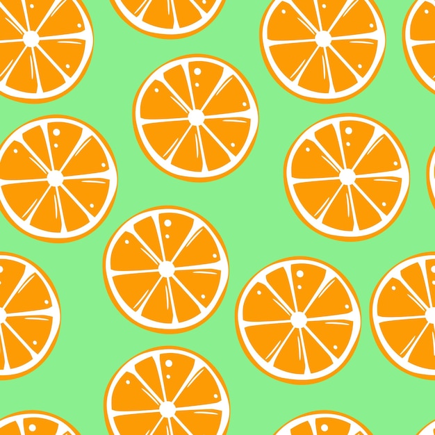 Sinaasappelschijfjes naadloos patroon minimalistisch oranje fruit op neutrale groene achtergrond