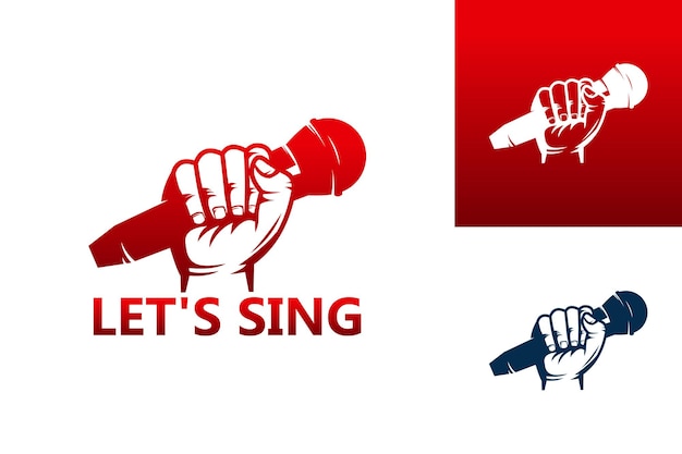 Sing with microphone in hand logo template design vector emblem design concept creative symbol