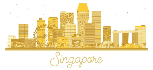 싱가포르 도시 스카이 라인 황금 실루엣입니다. 벡터 일러스트 레이 션. 비즈니스 여행 개념입니다. 랜드마크가 있는 싱가포르 풍경.