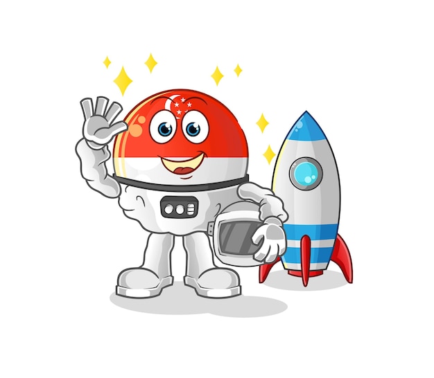 Singapore flag astronaut waving character. cartoon mascot vector