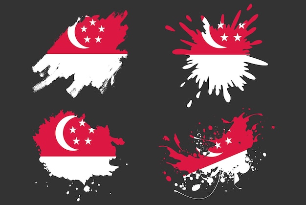 Vector singapore flag brush splash vector set country logo asset paint grunge illustration concept