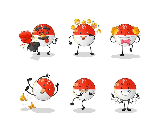 Singapore flag comedy set character. cartoon mascot vector