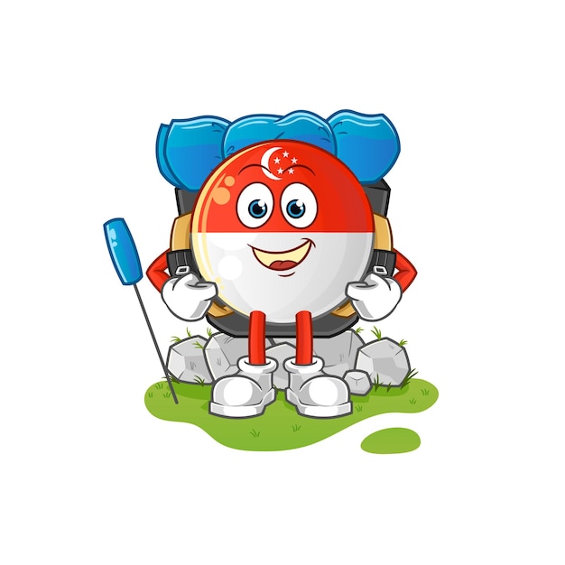 Singapore flag go camping mascot cartoon vector