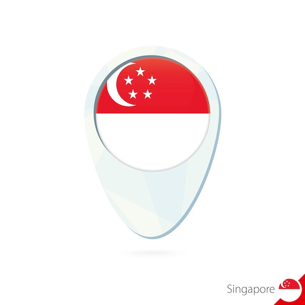 Vettore icona del perno della mappa della posizione della bandiera di singapore su priorità bassa bianca