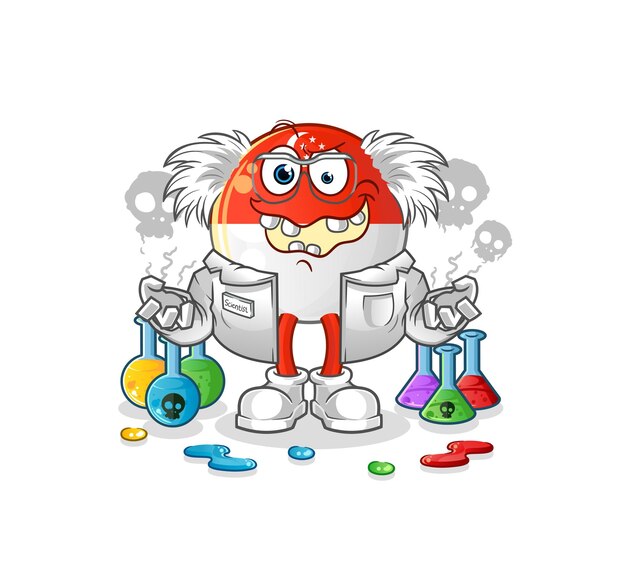 Singapore flag mad scientist illustration character vector