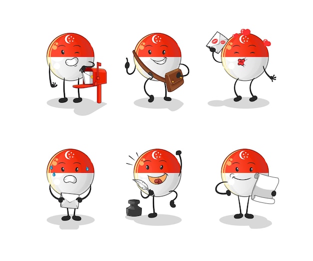 シンガポール国旗の郵便配達員がキャラクターを設定しました。漫画のマスコットベクトル
