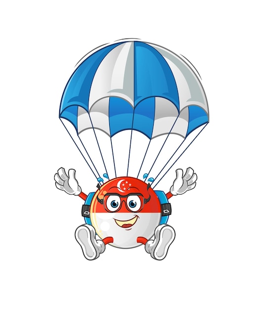 Singapore flag skydiving character. cartoon mascot vector