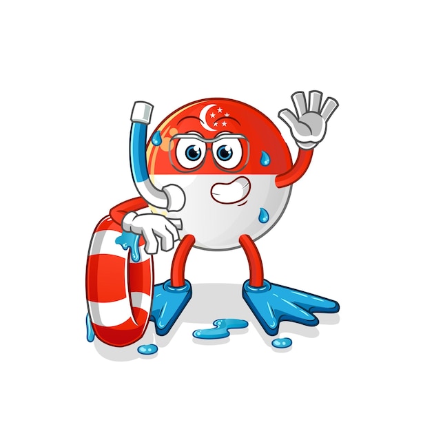 Singapore flag swimmer with buoy mascot cartoon vector