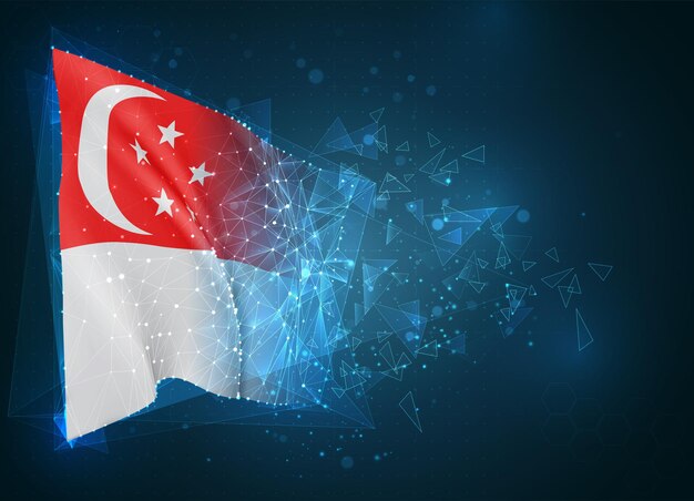 Singapore, bandiera, oggetto 3d astratto virtuale da poligoni triangolari su sfondo blu